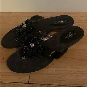 Coach Signature “C” Black Fabric Flip Fops